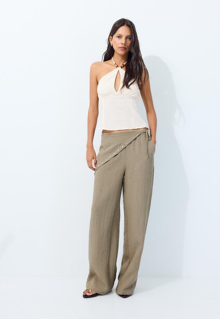 Stradivarius Pantaloni Fluizi Cu Eșarfă Albastru Lavandă S
