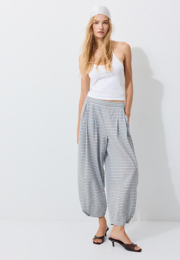 Stradivarius Pantaloni Fluizi Tip Barrel Albastru Cer Xl
