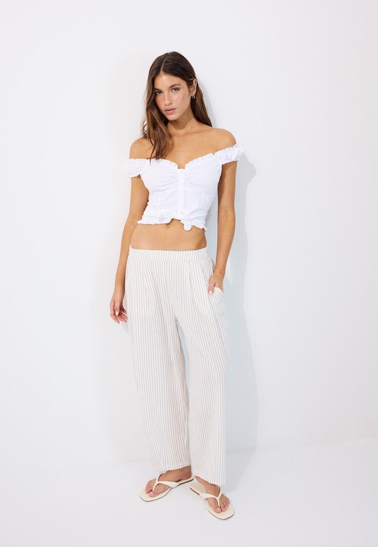 Stradivarius Pantaloni Fluizi Tip Barrel Albastru Marin Xs