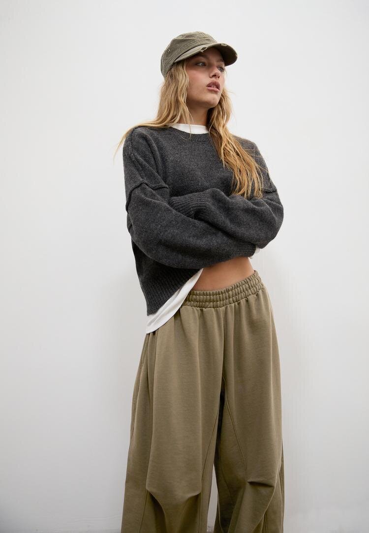 Stradivarius Pantaloni Jogger Balloon Fit Cu Stoppere Kaki L