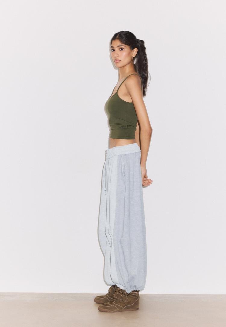 Stradivarius Pantaloni Jogger Balloon Fit Cu Stoppers Gris Amestec M