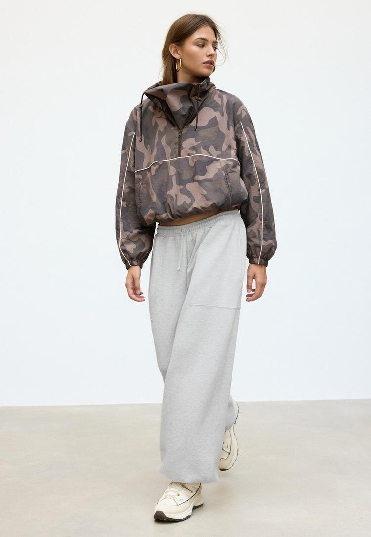Stradivarius Pantaloni Jogger Barrel Din Felpa Cu Opritori Gri Xl