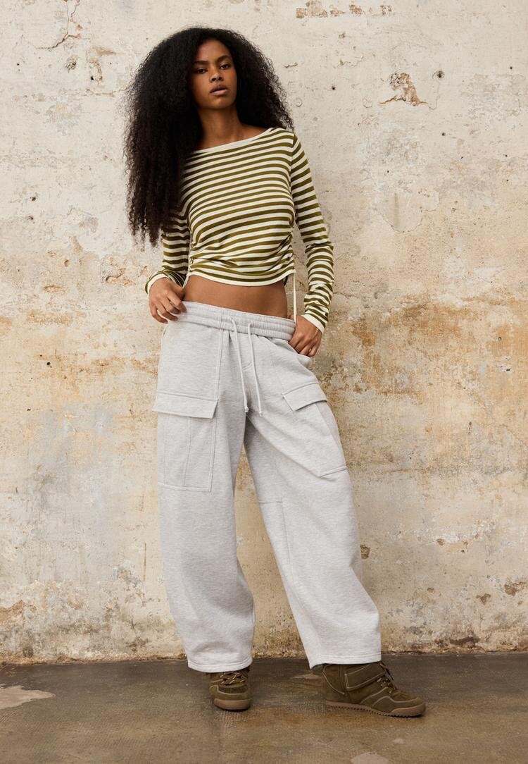 Stradivarius Pantaloni Jogger Cargo Gris Amestec L