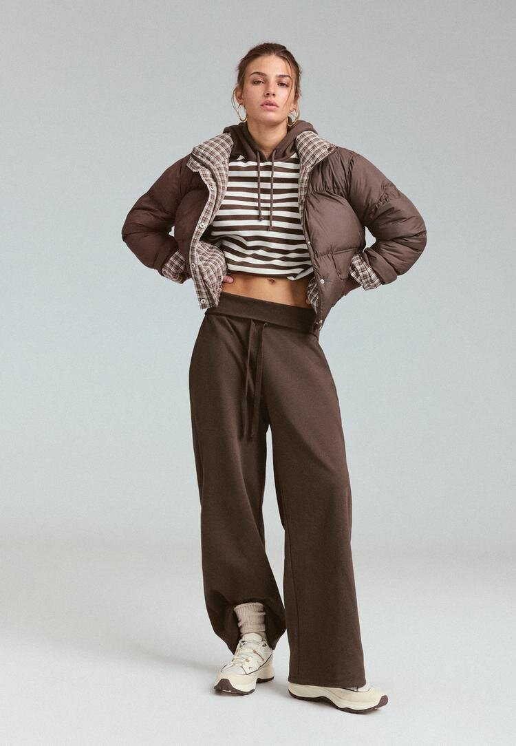 Stradivarius Pantaloni Jogger Drepți Cu Betelie Întoarsă Albastru Marin L