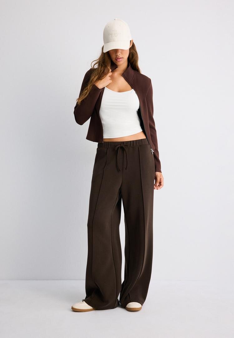 Stradivarius Pantaloni Jogger Largi Cu Nervură Și Textură Moale Albastru Xxs