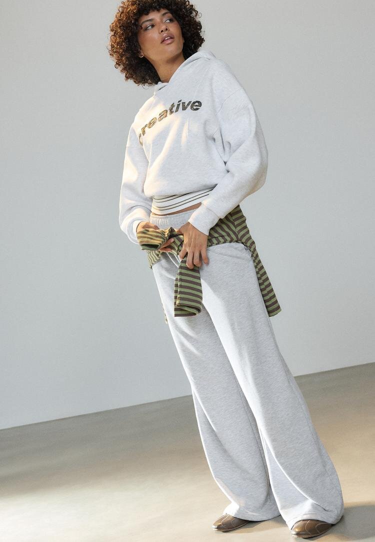 Stradivarius Pantaloni Jogger Largi Gris Amestec S