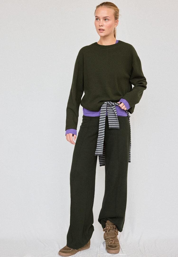 Stradivarius Pantaloni Largi Cu Nervură Verde Xs