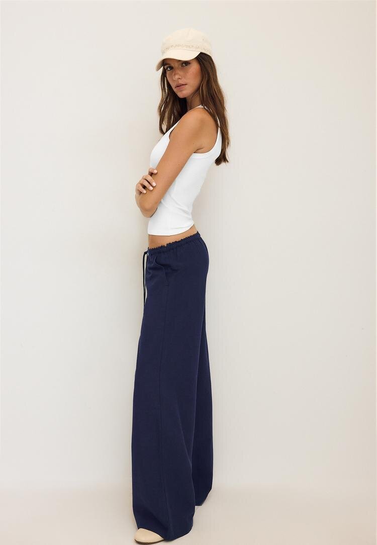 Stradivarius Pantaloni Largi Efect In Bleumarin Închis S