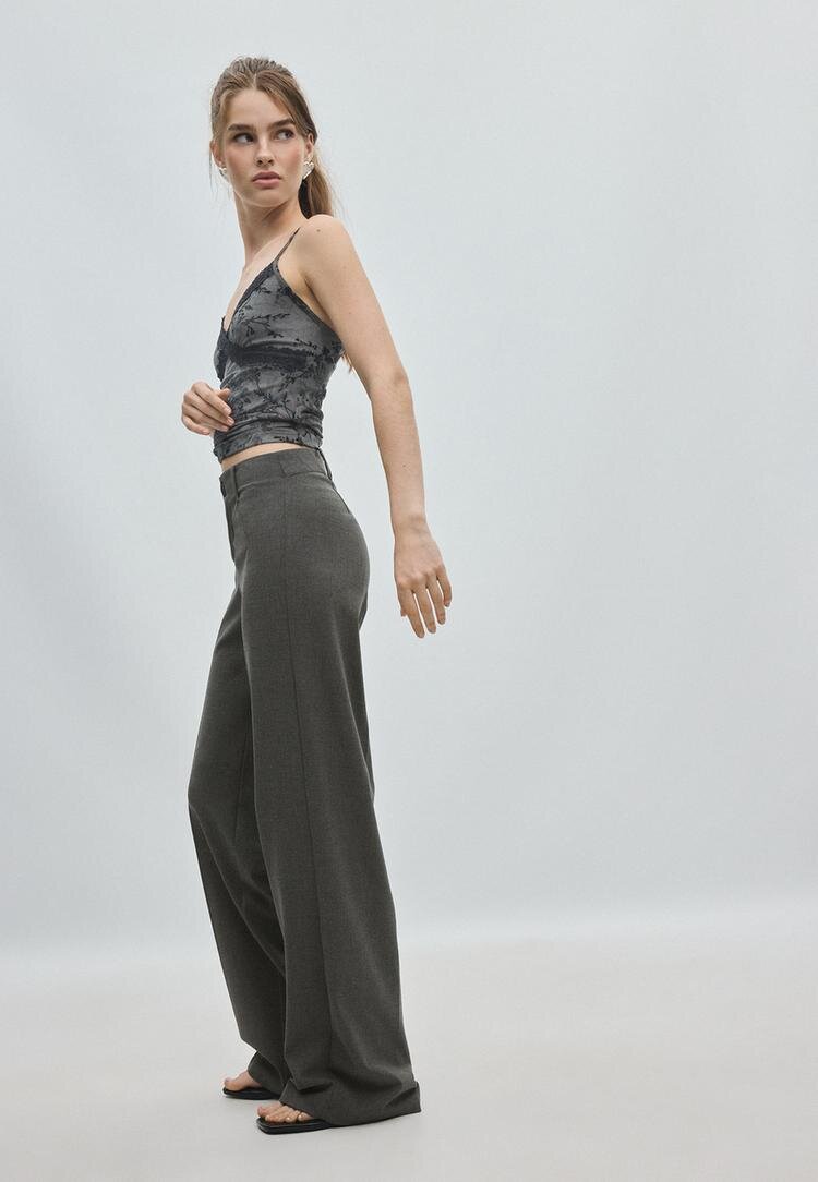 Stradivarius Pantaloni Largi Gri Închis 44
