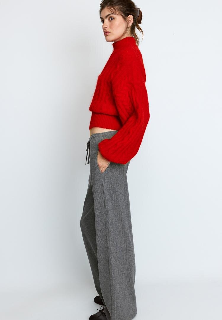 Stradivarius Pantaloni Rib Fini La Atingere Gri Închis Xs