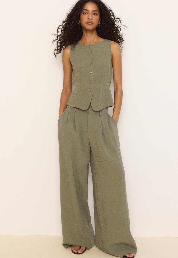 Stradivarius Pantaloni Super Wide Ajustabili Rustic Kaki 36