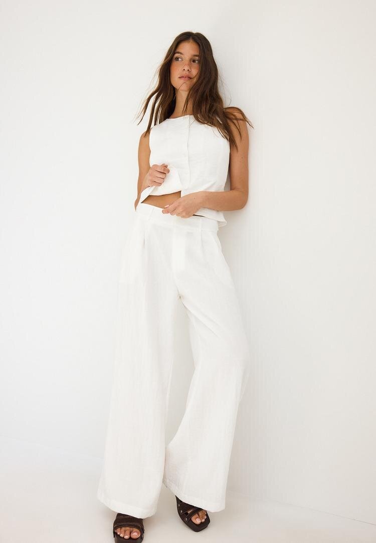 Stradivarius Pantaloni Wide Reglabili Aspect Rustic Ecru 38