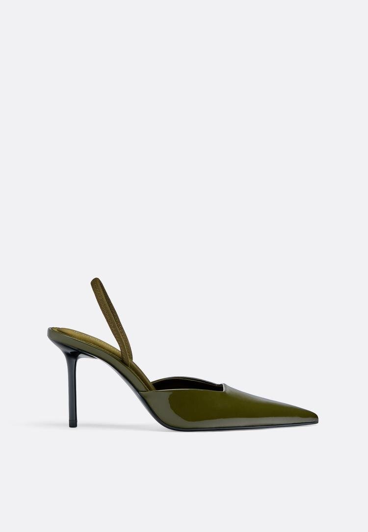 Stradivarius Pantofi Cu Toc Cu Aspect De Lac Kaki 40