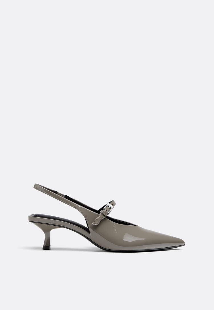 Stradivarius Pantofi Cu Toc Cu Efect De Lac Gri 39