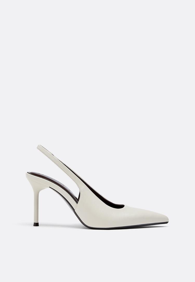 Stradivarius Pantofi Cu Toc Din Imitație De Piele Crem 35