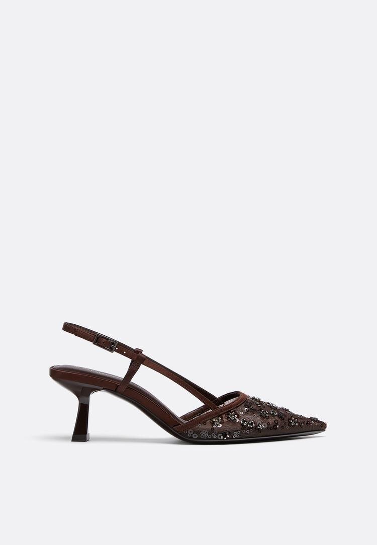 Stradivarius Pantofi Cu Toc Din Plasă Cu Pietricele Maro 41
