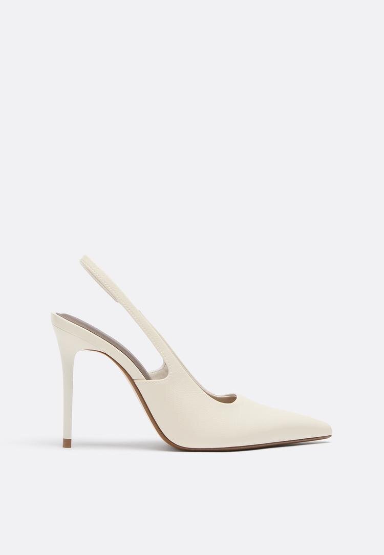 Stradivarius Pantofi Cu Toc Și Baretă La Călcâi Ecru 41