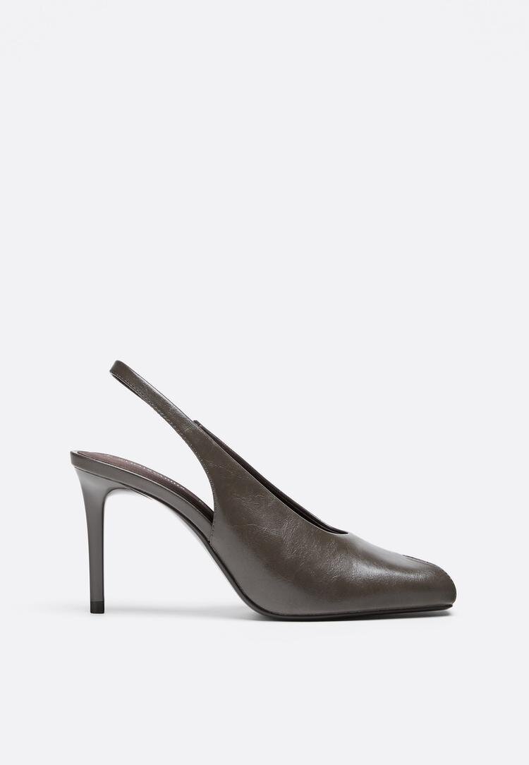 Stradivarius Pantofi Cu Toc Slingback Peep Toe Gri 38