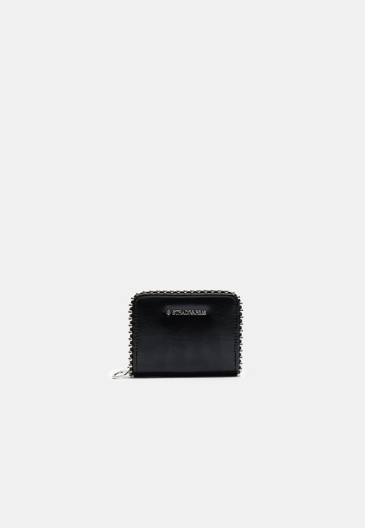 Stradivarius Portofel Carduri Compact Cu Detalii Cu Mărgele Negru Os