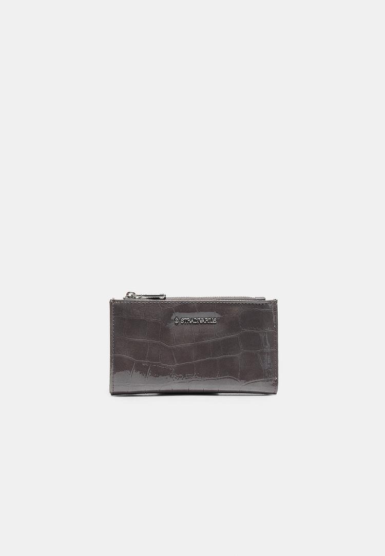 Stradivarius Portofel De Bază Cu Aspect De Piele De Crocodil Gri Închis Os