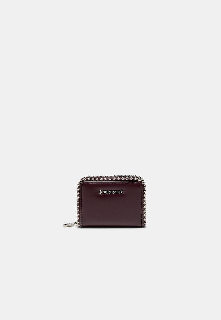 Stradivarius Portofel Pentru Carduri Compact Detaliu Mărgele Grena Os
