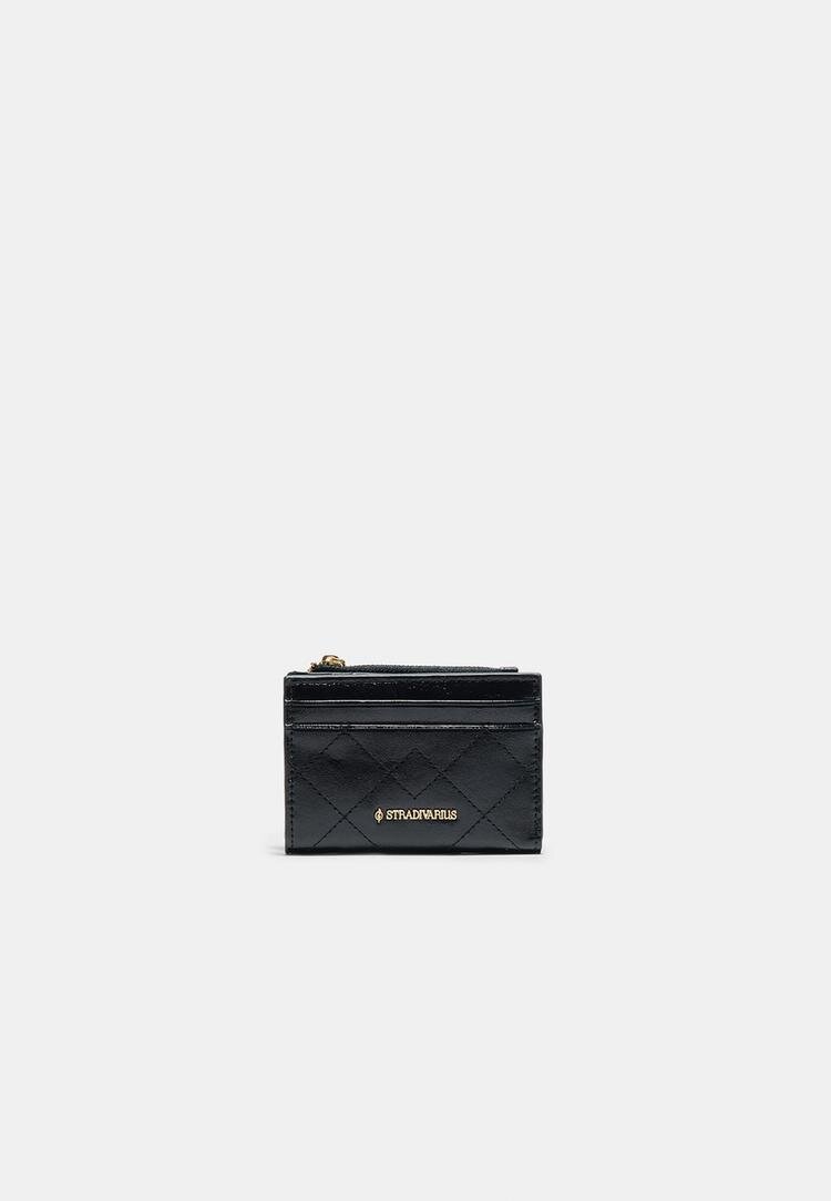 Stradivarius Portofel Pentru Carduri Cu Cusături Negru Os