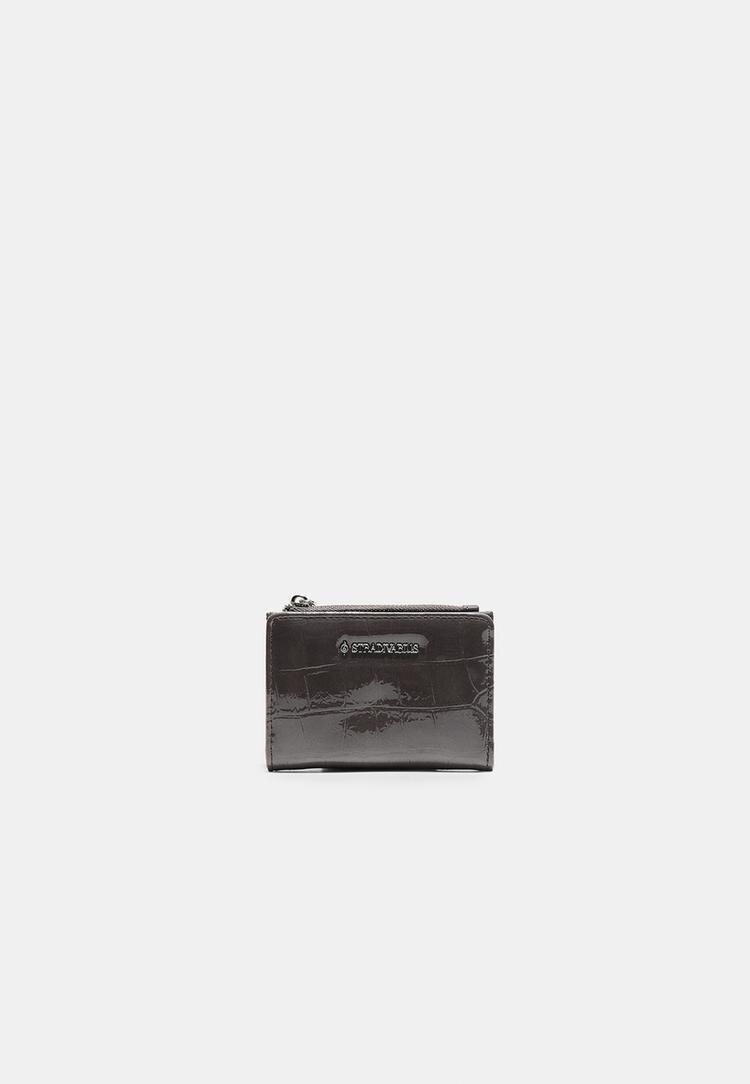 Stradivarius Portofel Pentru Carduri Cu Efect De Piele De Crocodil Gri Închis Os