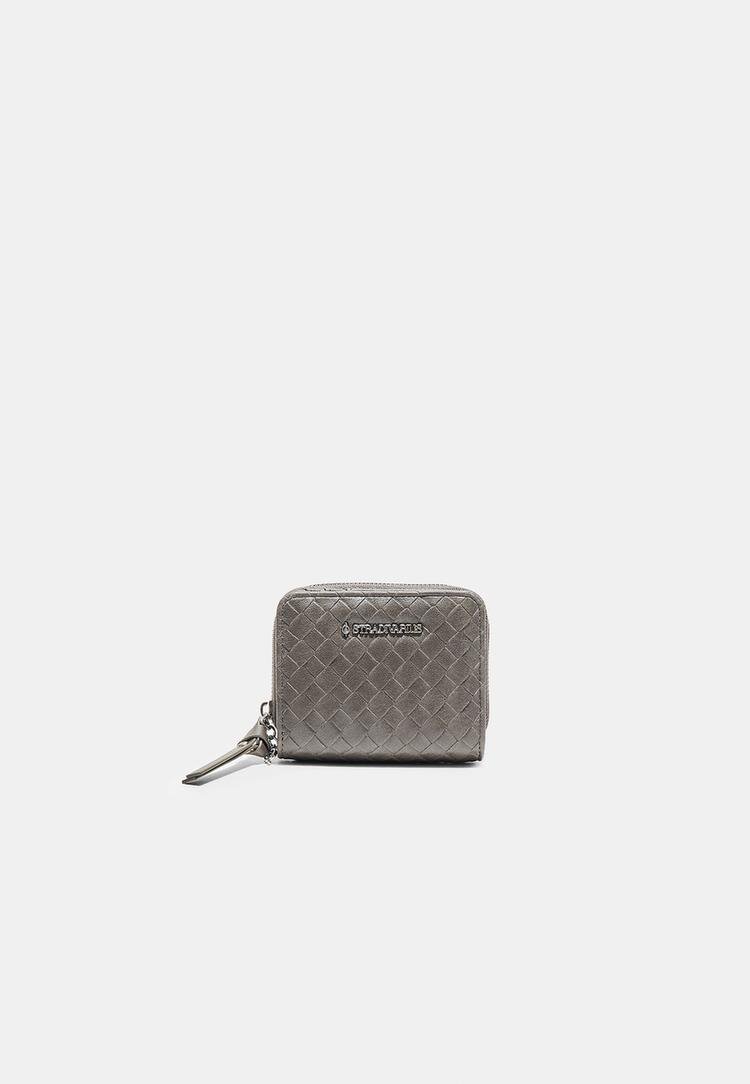 Stradivarius Portofel Port-Card Cu Efect Împletit Gri Închis Os