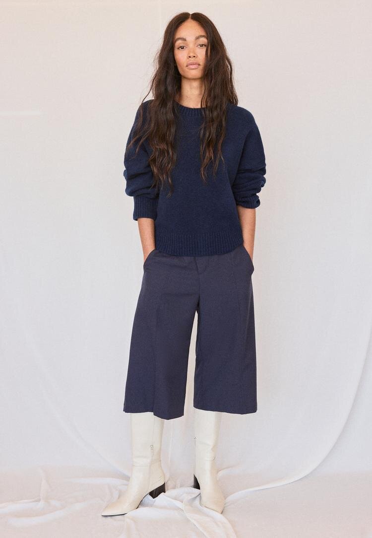 Stradivarius Pulover Basic Din Tricot Fin La Atingere Bleumarin Xl