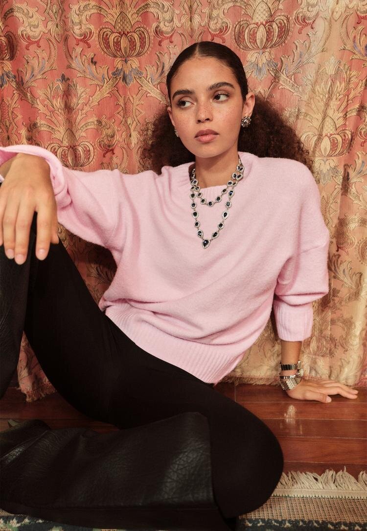 Stradivarius Pulover Basic Din Tricot Fin La Atingere Roz Pastel Xs