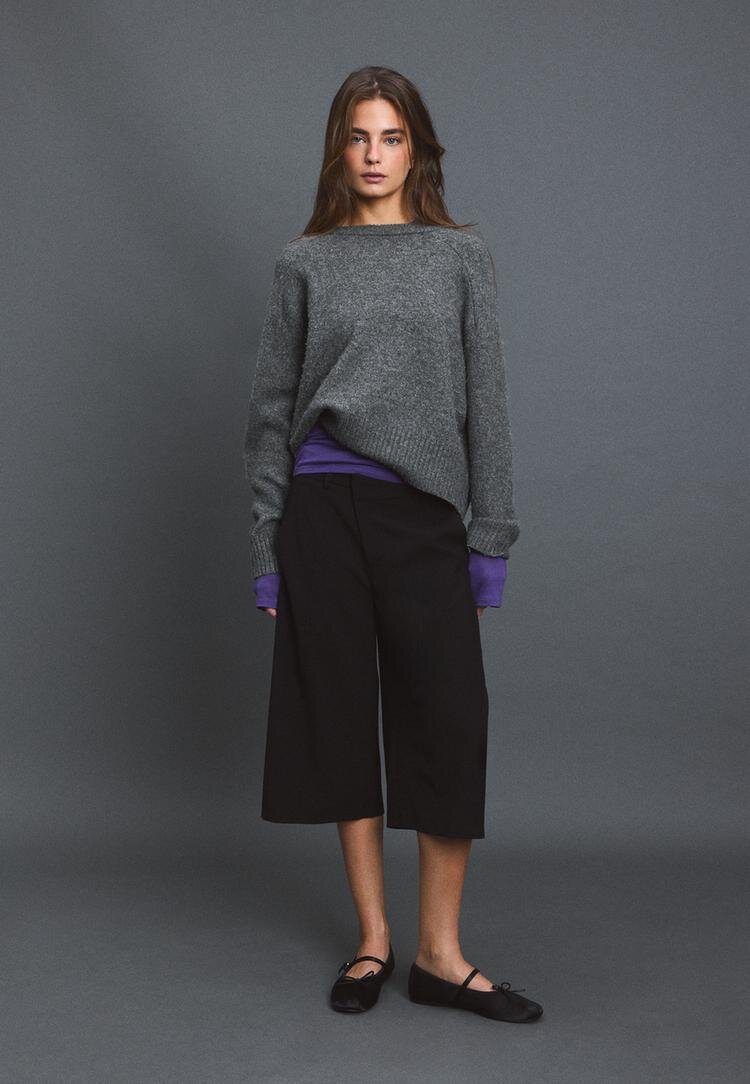 Stradivarius Pulover De Bază Din Tricot Moale Gri Închis S