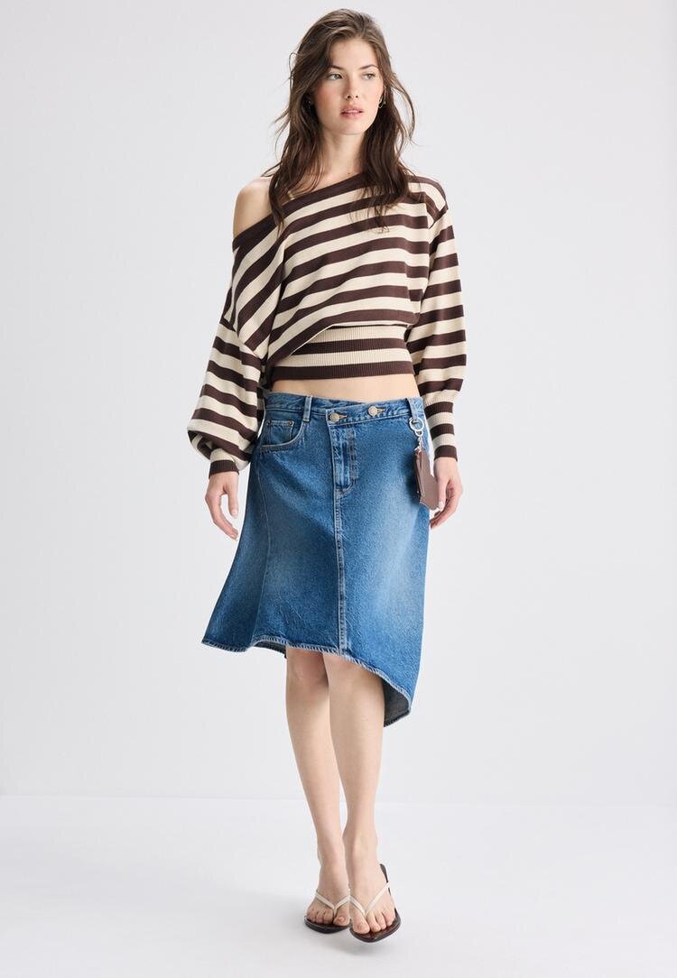 Stradivarius Pulover Din Tricot Asimetric Cu Tiv Rib Maro Xs