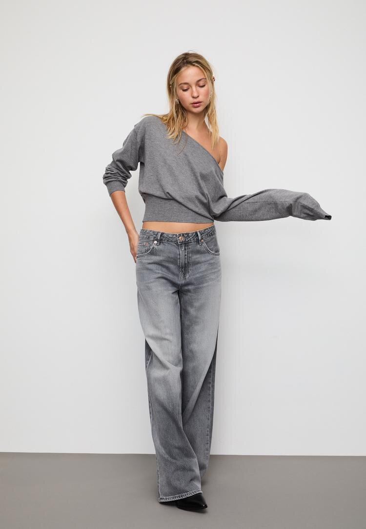 Stradivarius Pulover Din Tricot Asimetric Gri Închis Xs