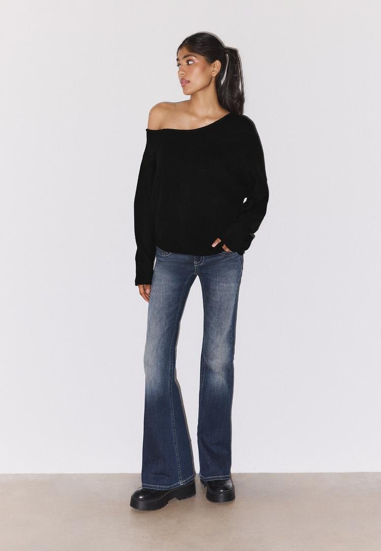 Stradivarius Pulover Din Tricot Asimetric Negru M