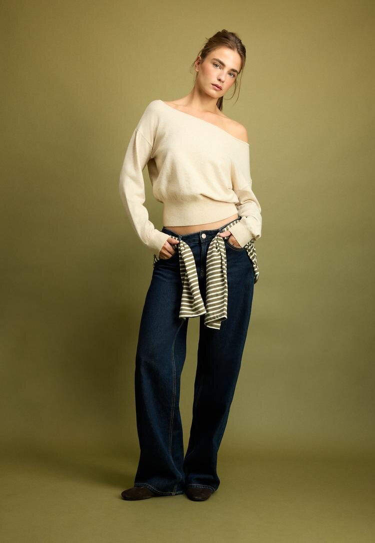 Stradivarius Pulover Din Tricot Asimetric Piatră Xs