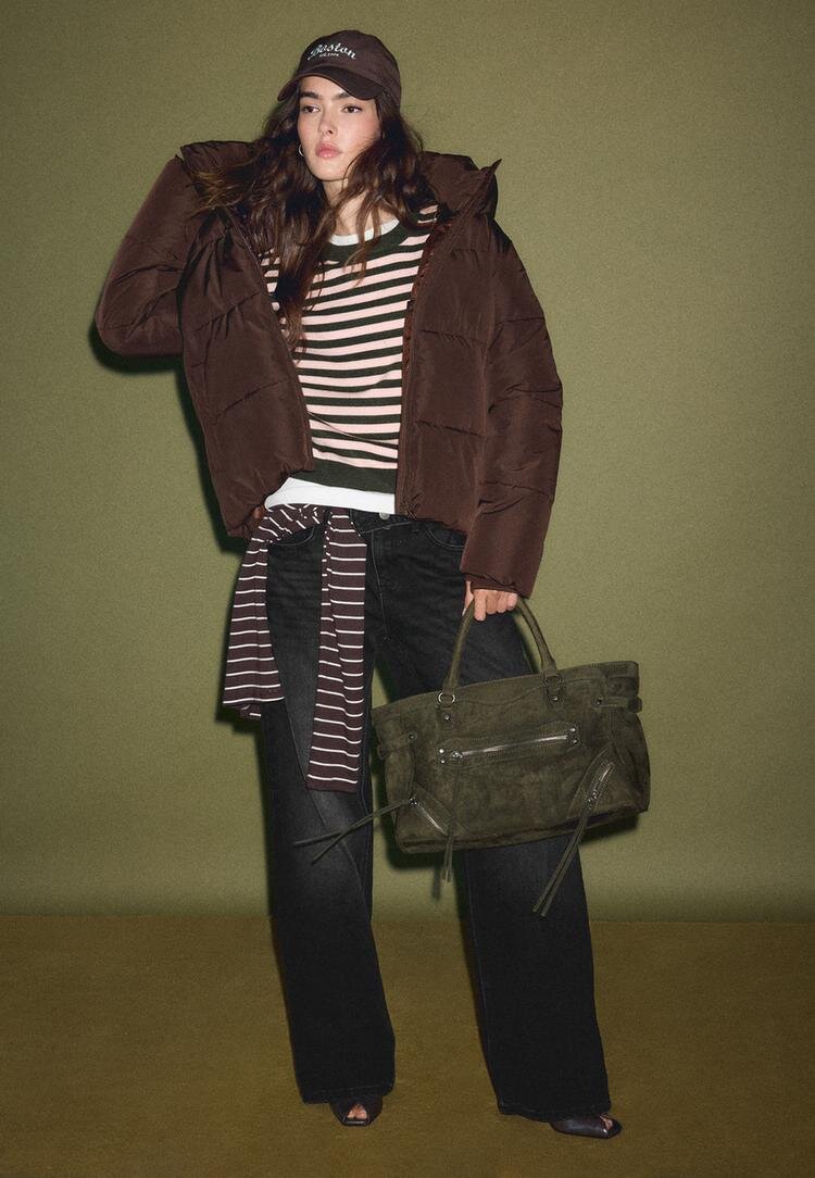 Stradivarius Pulover Din Tricot Cropped Cu Mânecă Lată Kaki M