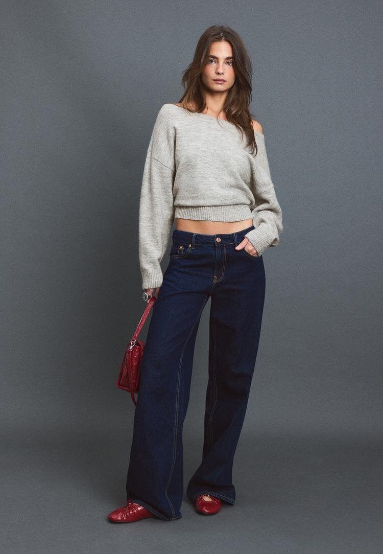 Stradivarius Pulover Din Tricot Cu Guler Bărcuță Gri Melanj Xs