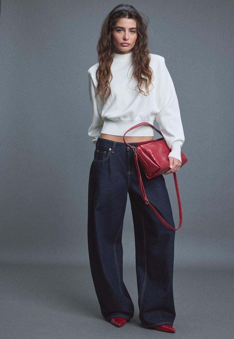 Stradivarius Pulover Din Tricot Cu Pernițe Pentru Umeri Ecru Xs