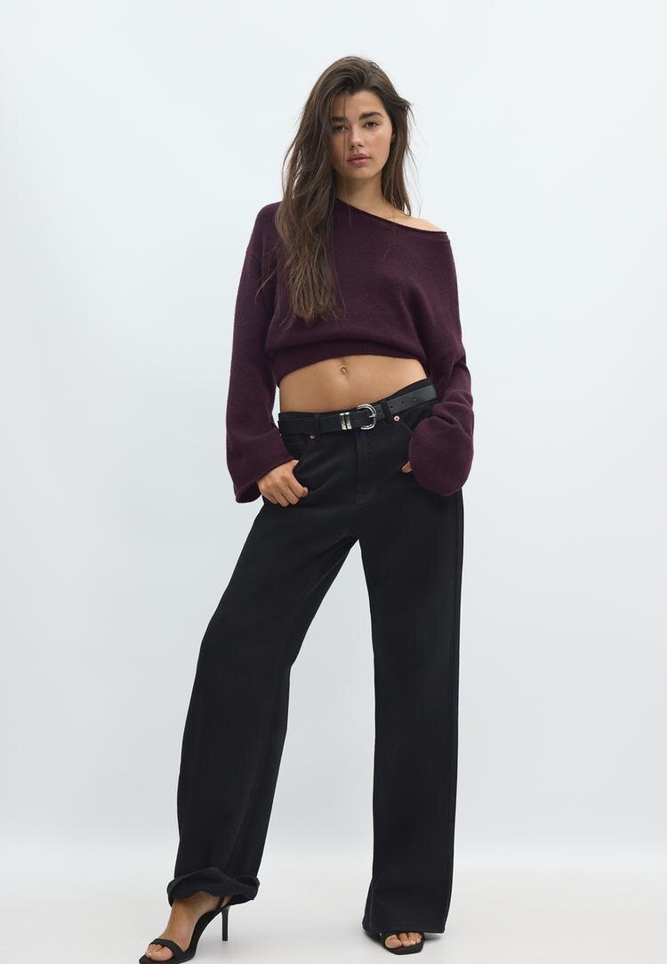 Stradivarius Pulover Din Tricot Moale Cu Cordon Vinete L