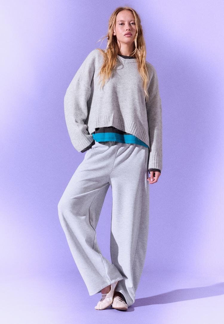 Stradivarius Pulover Tricotat Cu Decolteu În V Gris Amestec M