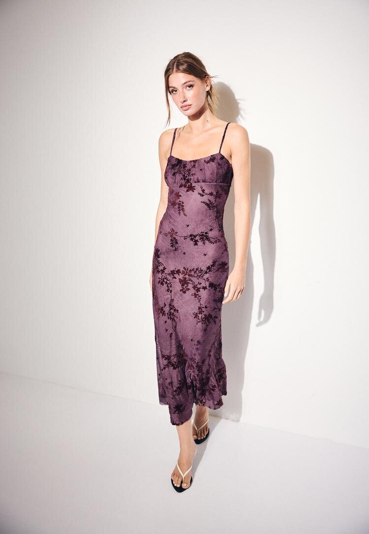 Stradivarius Rochie Midi Cu Bretele Și Textură Flocată Purpuriu S