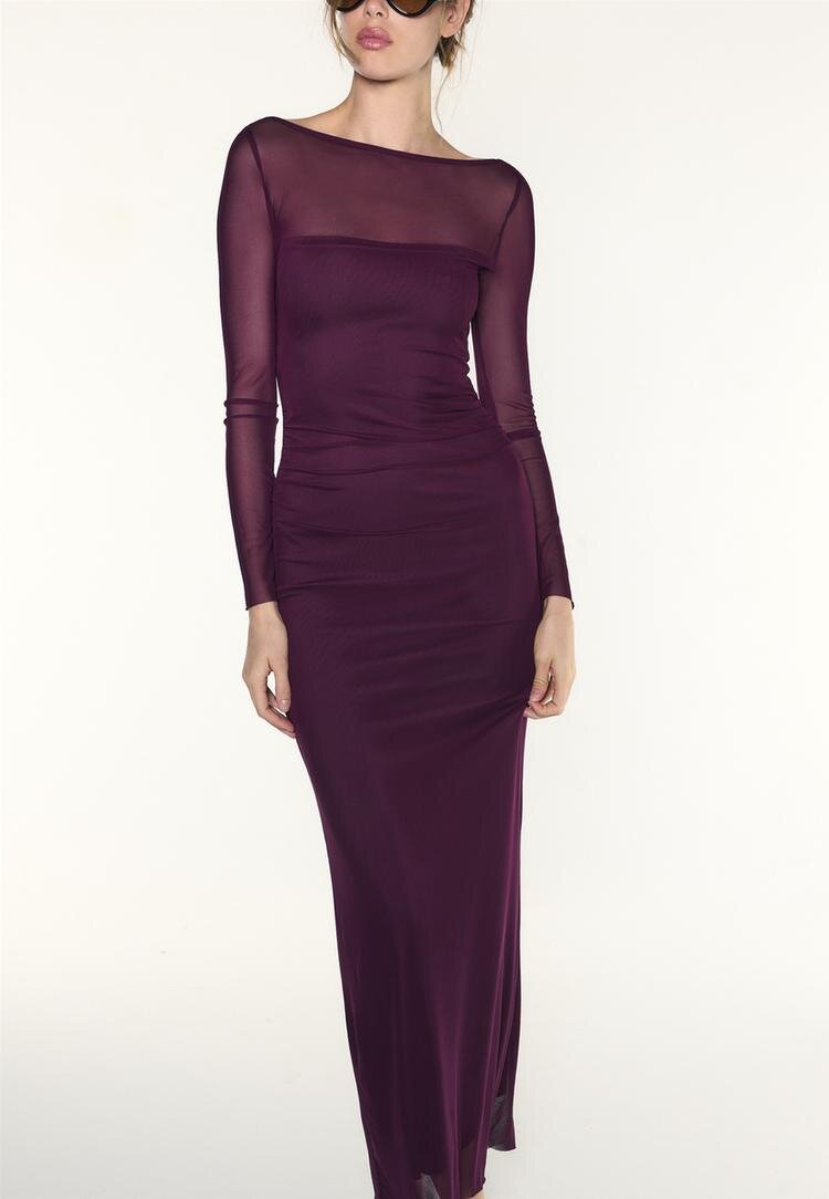 Stradivarius Rochie Midi Cu Spate Gol Purpuriu L