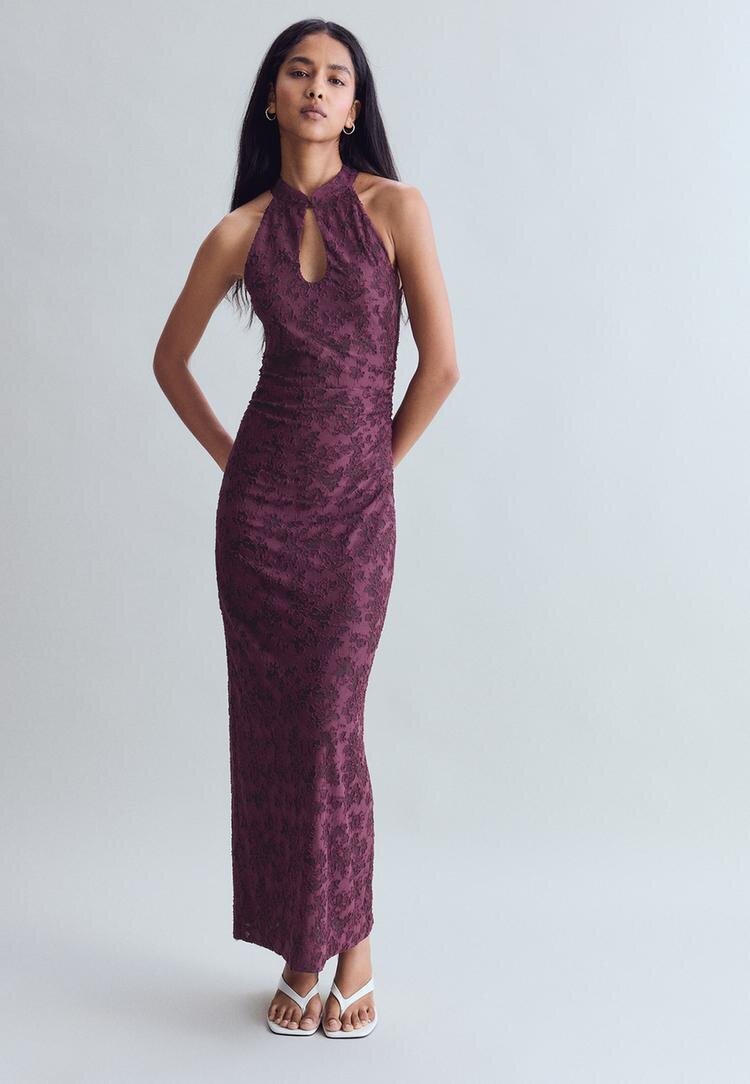 Stradivarius Rochie Midi Jacquard Purpuriu Xl