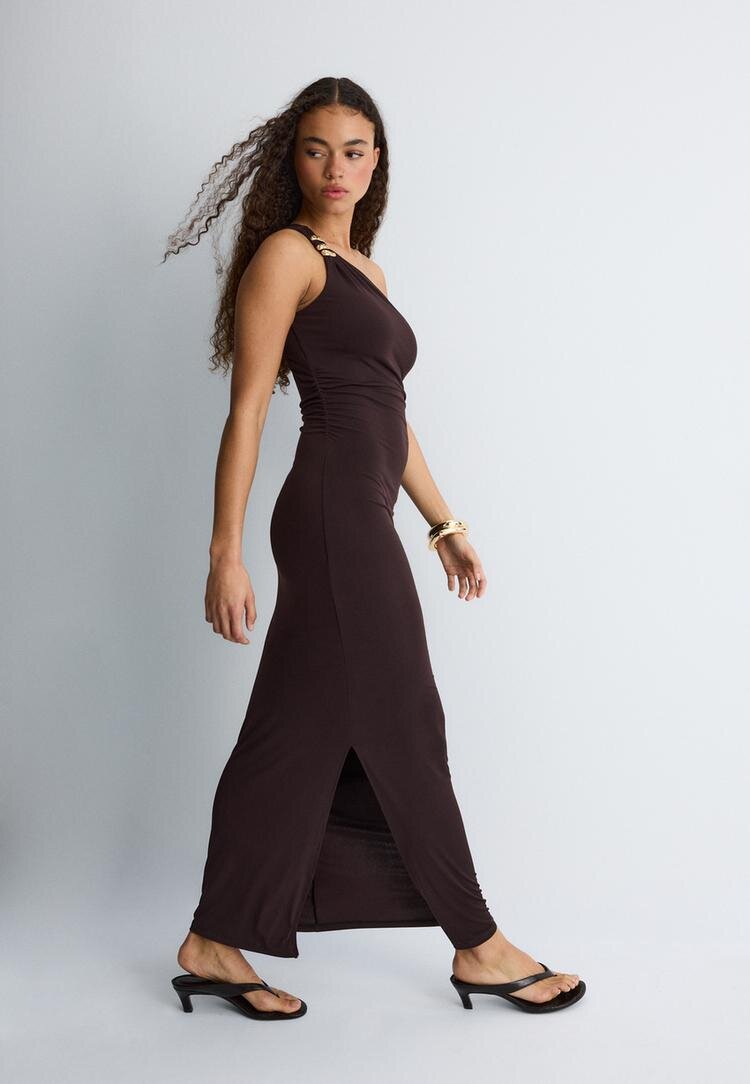 Stradivarius Rochie Piesă Metalică Maro S