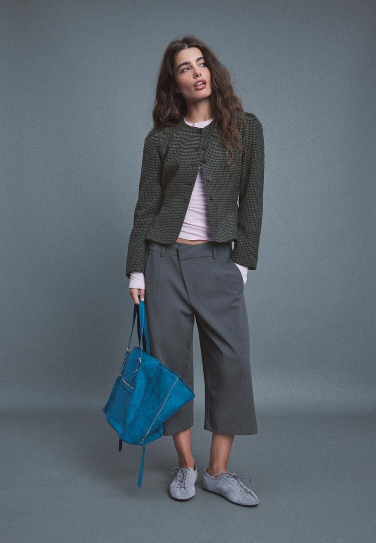 Stradivarius Sacou Din Stofă Cu Peplum Gri Închis S