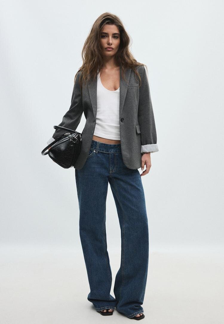 Stradivarius Sacou Regular Pepit Gri M