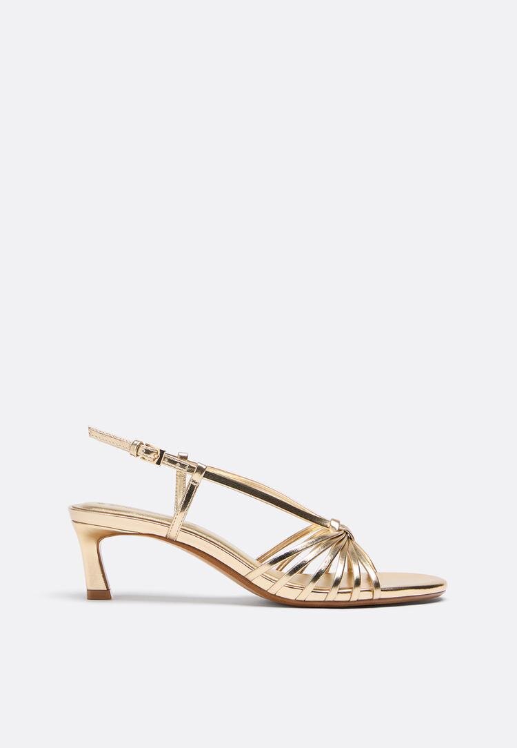 Stradivarius Sandale Aurii Cu Toc Și Barete Multiple Auriu 38