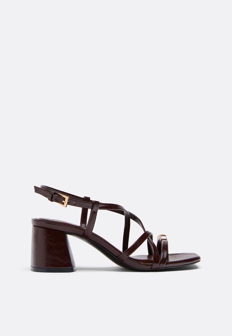 Stradivarius Sandale Cu Toc Și Barete Multiple Cu Detaliu Maro 40