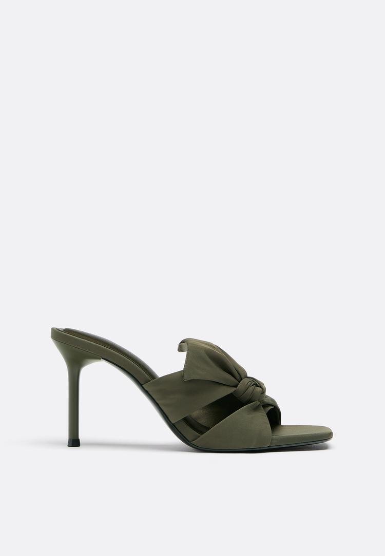 Stradivarius Sandale Cu Toc Și Fundă Khaki 38