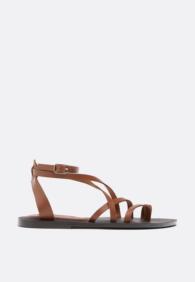 Stradivarius Sandale Joase Cu Barete Legate Din Piele Maro 38